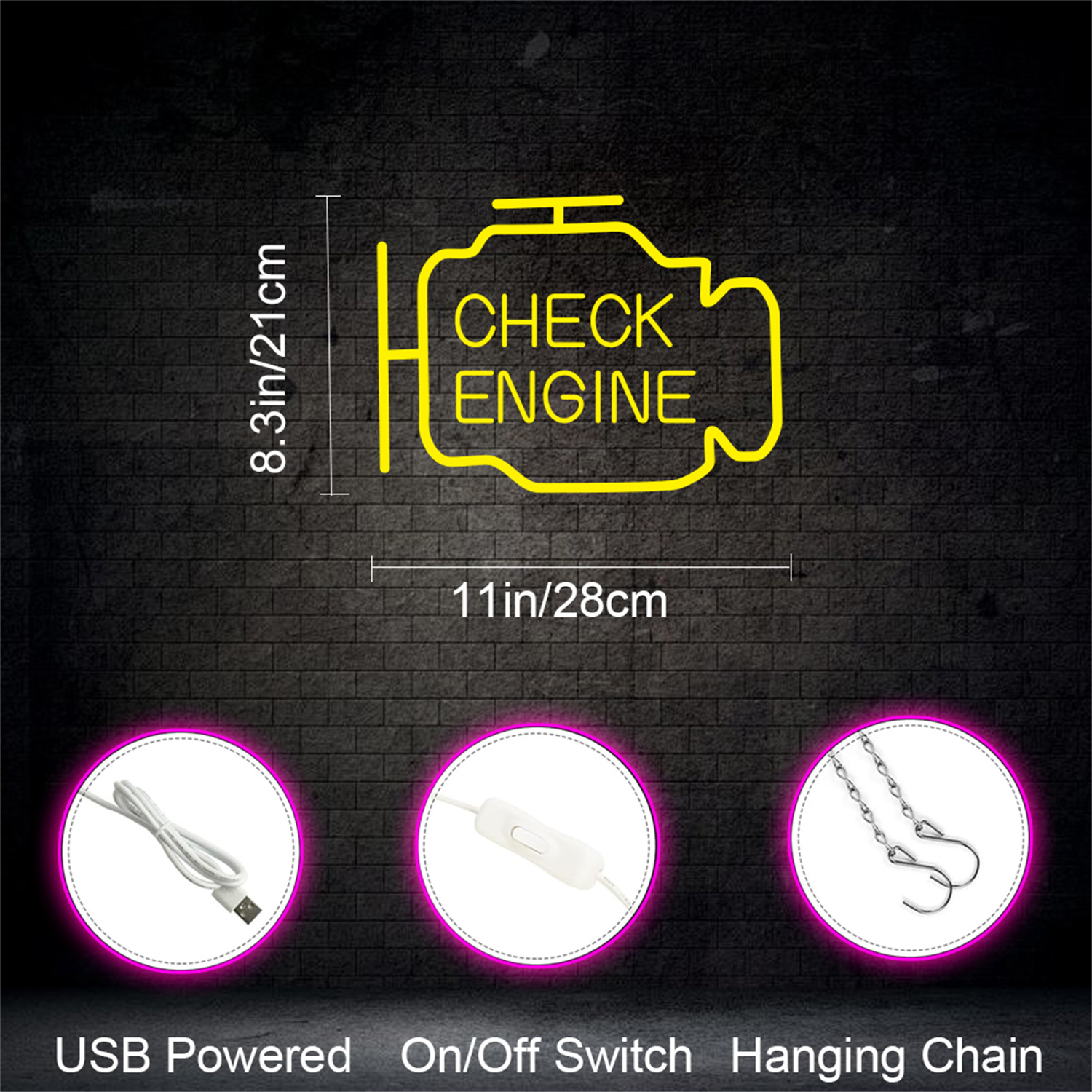 Check Engine Neon Sign, Led Ga - Auto Repair Shop Signs บทวิจารณ์และราคา