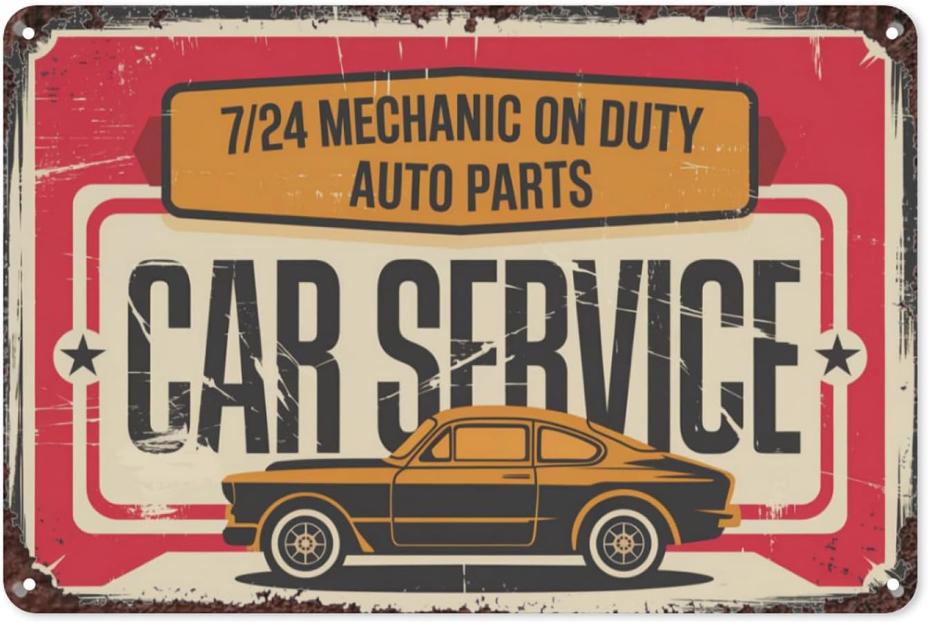 Car Service Retro Tin Sign, 8X - Auto Repair Shop Signs บทวิจารณ์และราคา