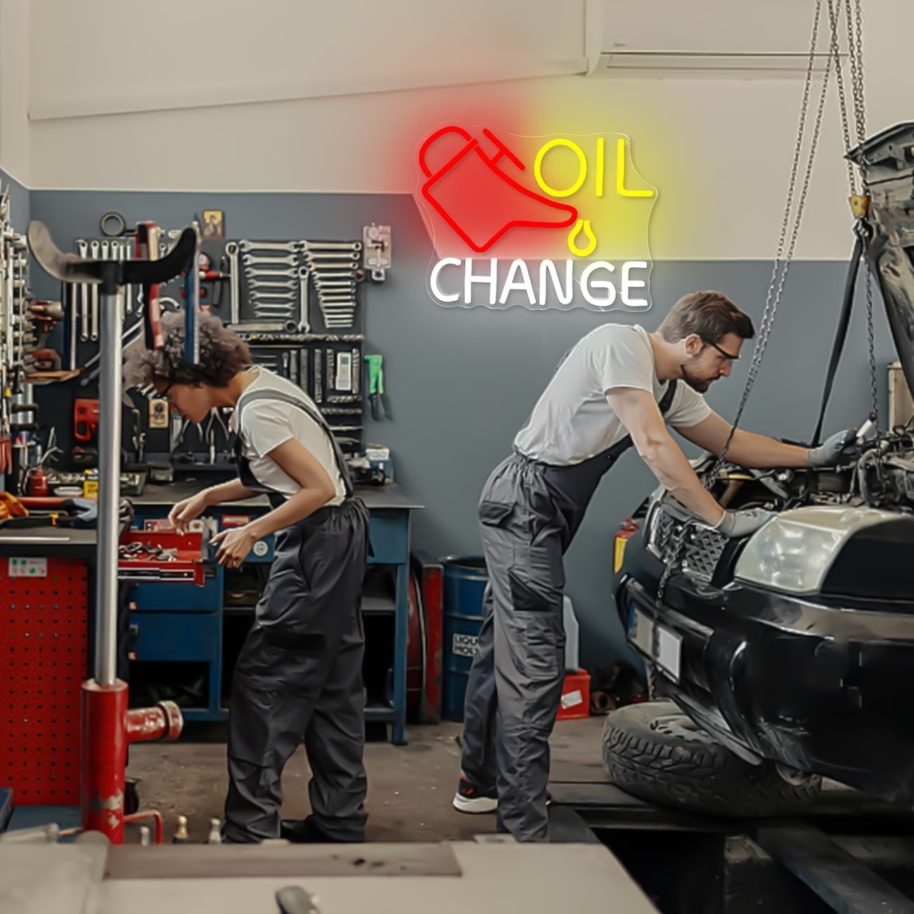 Oil Change Neon Sign Garage Ne - Auto Repair Shop Signs บทวิจารณ์และราคา